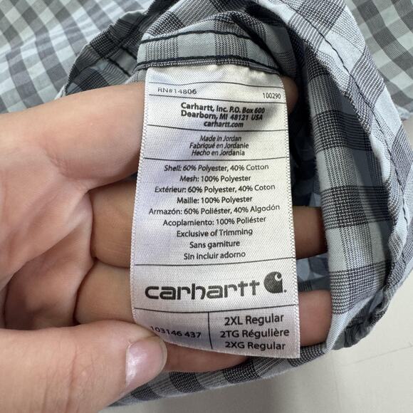 Carhartt Shirt Mens 2XL Gray Blue Plaid Short Sleeve Relaxed Fit Button Down - Picture 4 of 6